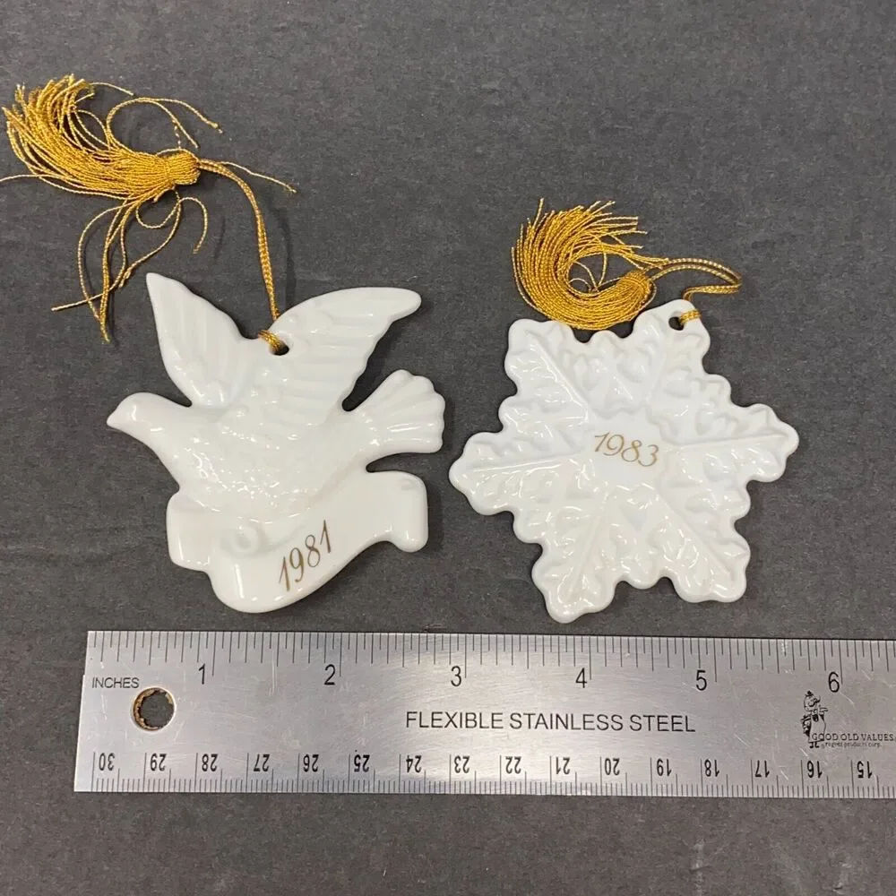 VTG Avon White Ceramic Dove Snowflake Ornament Set 1981 1983 Japan ChristmasM